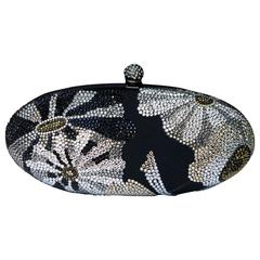 2000s Rodo Evening Bag in Black Silk and Flowers in Crystals