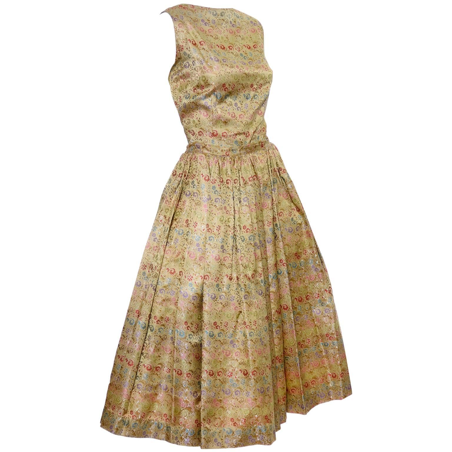 1950s 2 pc Vintage Dress Nelly de Grab New York Gold Brocade Floral Skirt Top