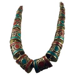 Vintage Mayan Silver with Turqoise and Red Jasper Inlay
