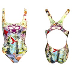 Jean Paul Gaultier Soleil S/S 1999 Flamingo Tropical Bodysuit Swimwear Swimsuit