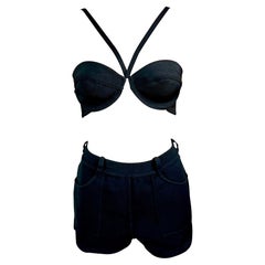 Azzedine Alaia S/S 1990 Vintage Shorts und Bra Bralette Crop Top 2 Stück Set 