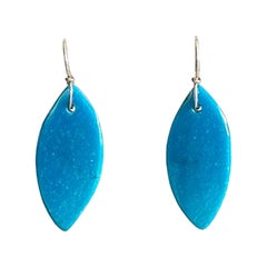 Intense Blue Nacozari Turquoise Marquise Shaped Sterling Silver Drop Earrings 