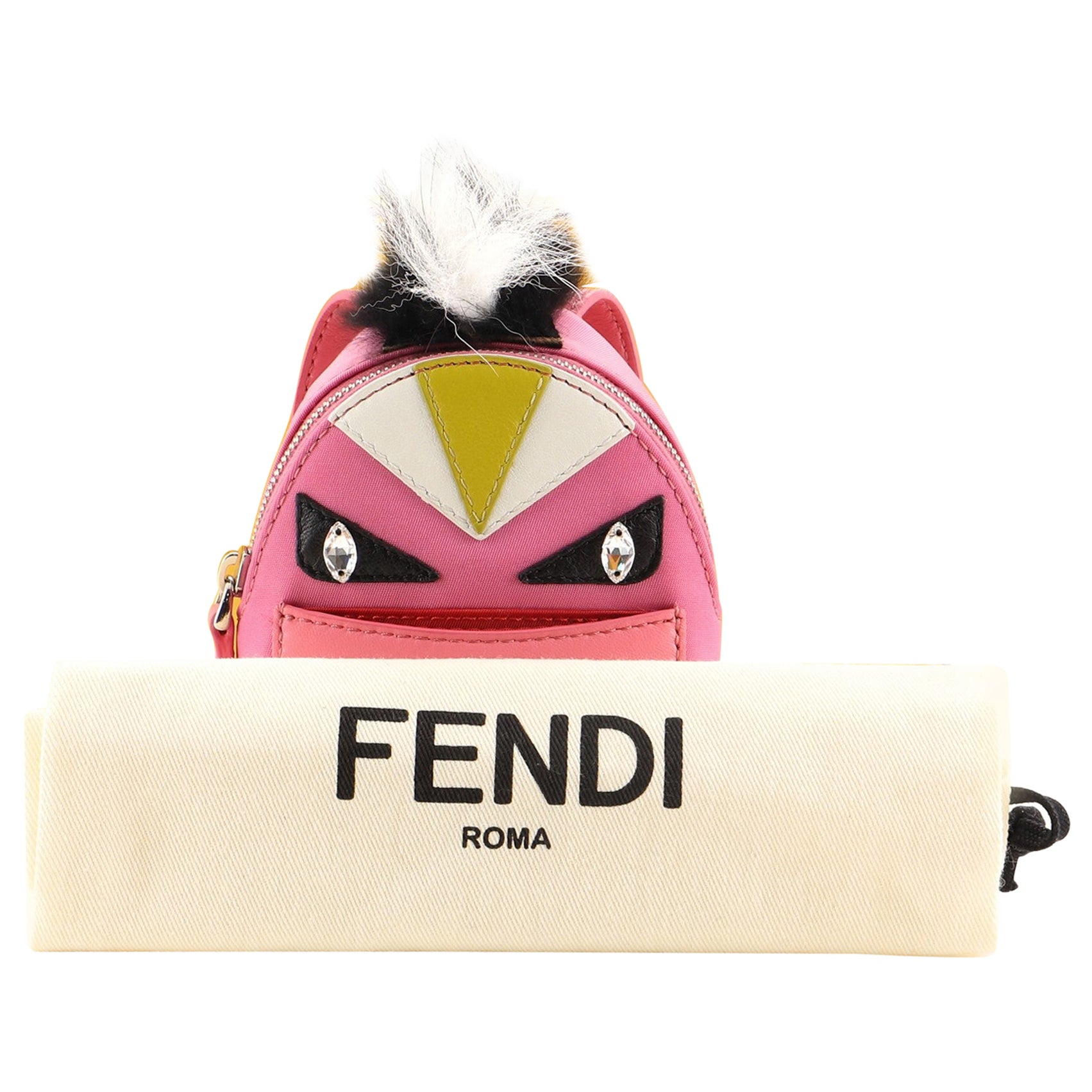 Fendi Multicolor Leather, Fur and Nylon Micro Monster Backpack Bag Charm  Fendi