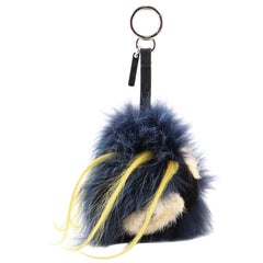 Fendi Monster Bug Bag Charm Fur with Leather Blue