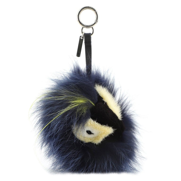 Fendi Monster Bug Bag Charm Fur with Leather Blue For Sale at 1stDibs