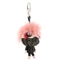 Vintage Fendi Space Monkey Bag Charm Zucca Canvas with Leather and Fur Brown, Pink