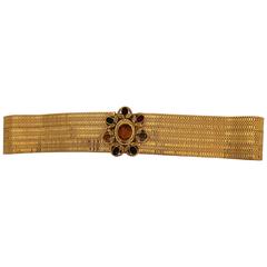 Chanel Goldtone Thick Belt w/ Multi-Color Gripoix Pendant Clasp - Circa 1996