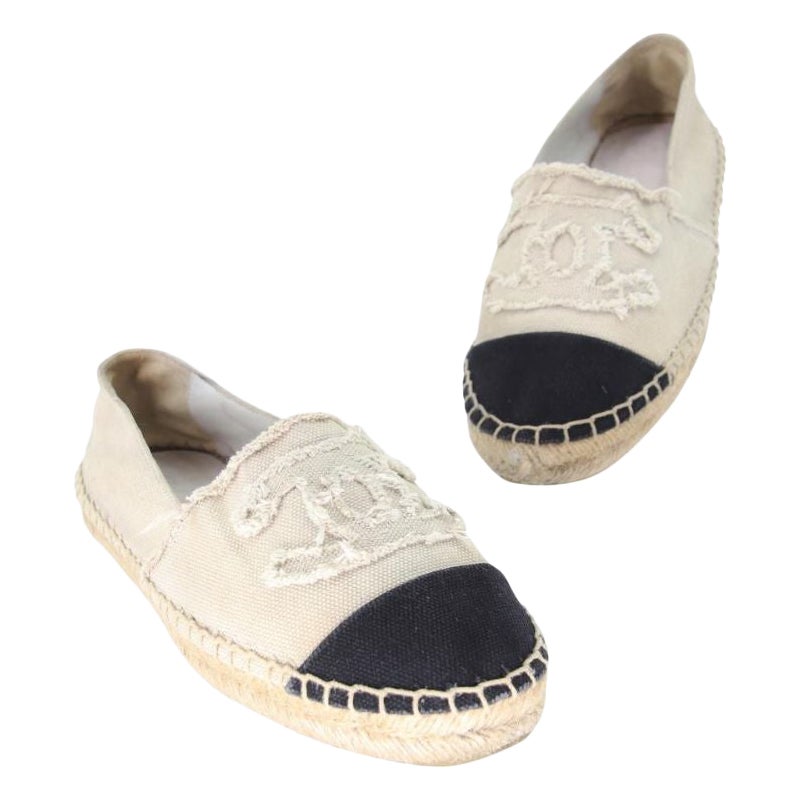 Chanel Espadrille 38 CC Raw Canvas Woven Flats CC-0508N-0168 For Sale