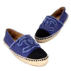 Chanel Espadrille 36 Toile Lin Bord Brut Cap-Toe CC Flats CC-0402N-0093