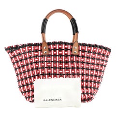 Vintage Balenciaga Bistrot Panier Bag Woven Leather Small Black, Multicolor, Red, White