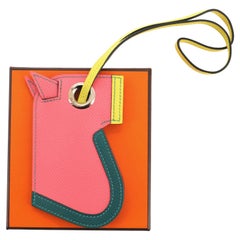 Hermes Camail Bag Charm Leather Green, Multicolor, Pink, Yellow