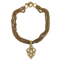 Rochas Vintage Gold Toned Lock Pendant Necklace