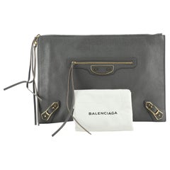 Balenciaga Zip Around Classic Metallic Edge Clutch Leather Medium Gray