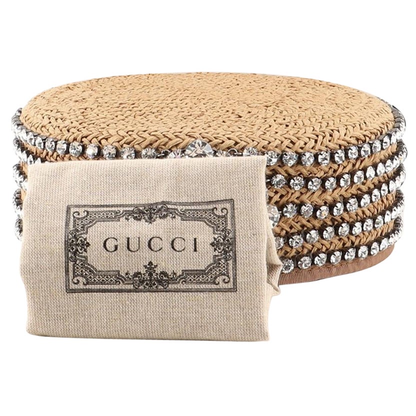 Gucci Papier Gahfiya Hat Crystal Embellished Woven Textile Paper Brown For Sale