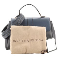 Bottega Veneta Piazza Top Handle Bag Leather with Intrecciato Detail Small Blue,