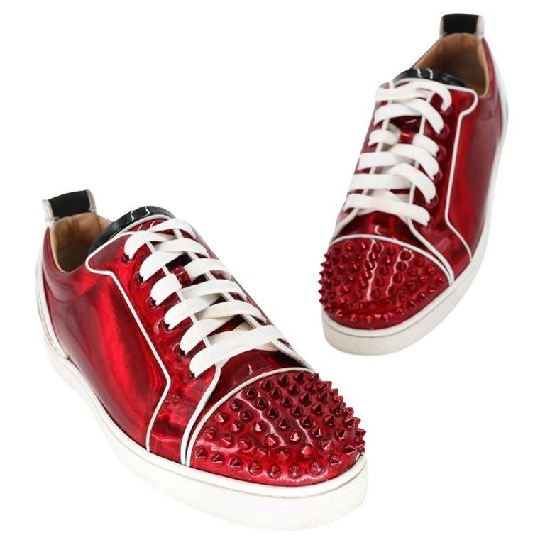 Christian Louboutin 38.5 Louis Junior Spikes Womens Flat Suede Red Sneakers  Stud