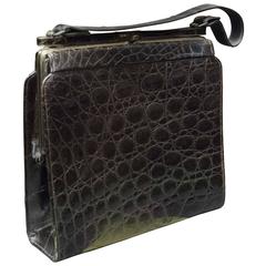 1940s Brown Square Alligator Handbag 6