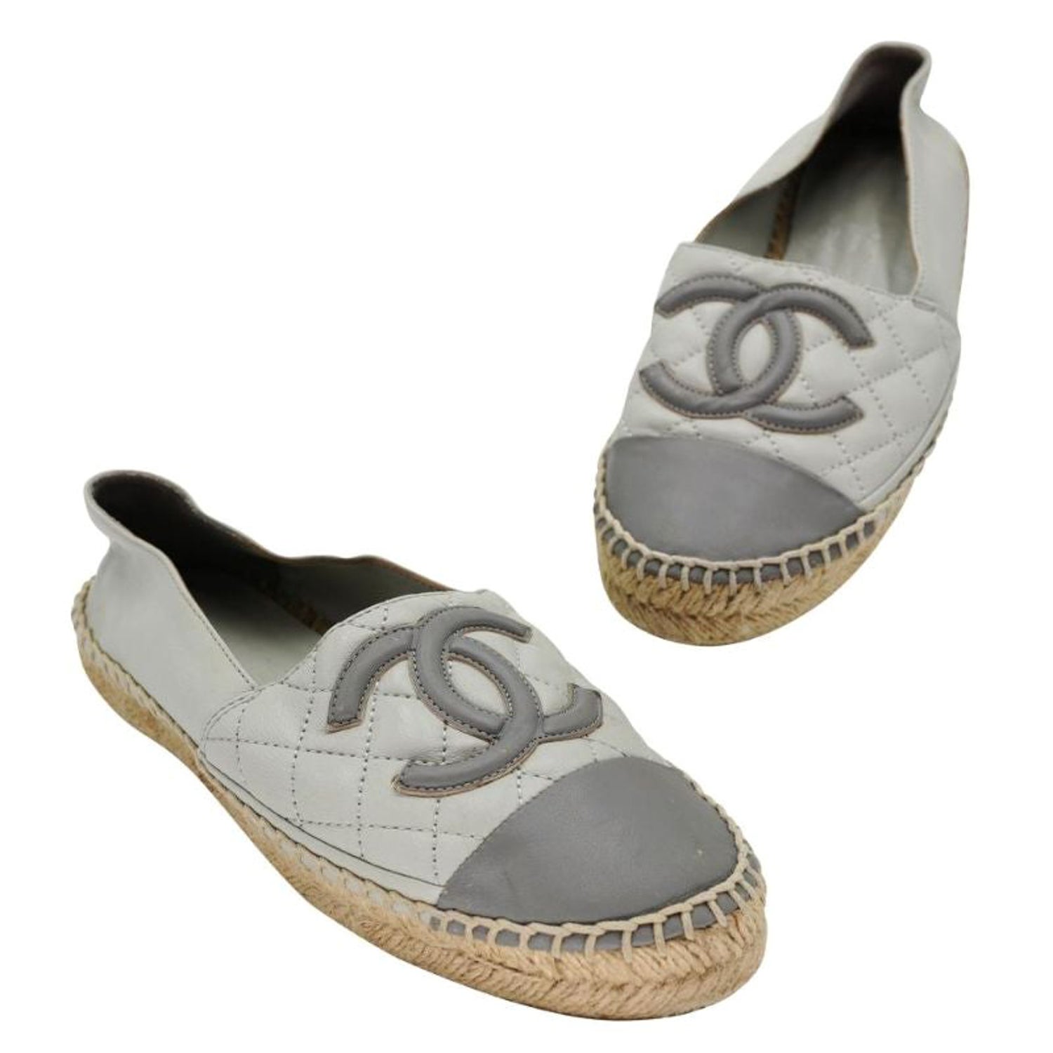 Chanel Espadrille 36 Embroidered Leather Cap Toe CC Flats CC-0602N-0001 For  Sale at 1stDibs