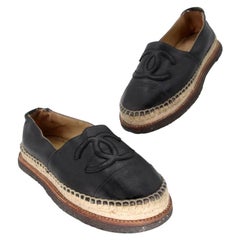 Chanel Espadrille 38 Lammfell Leder Gummi Plateau CC Flats CC-0707N-0012