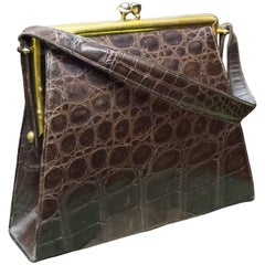 1940s Brown Alligator Handbag