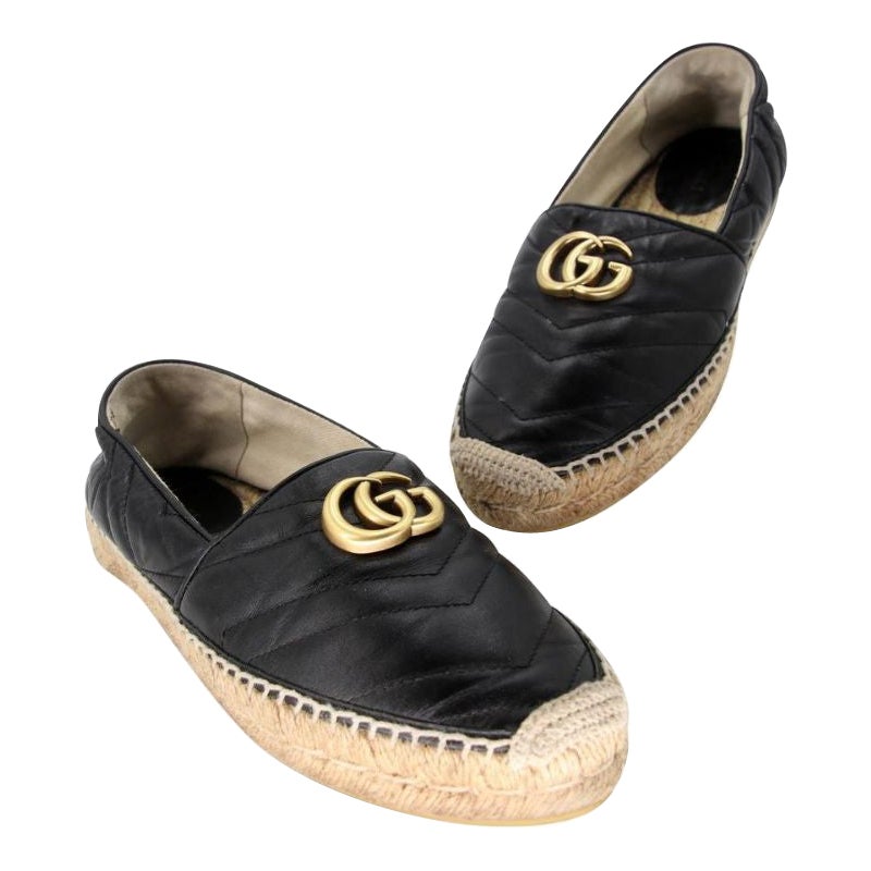 Gucci Eapadraille 37.5 Marmont Leather GG Logo Flats GG-S0106P-0140 For Sale