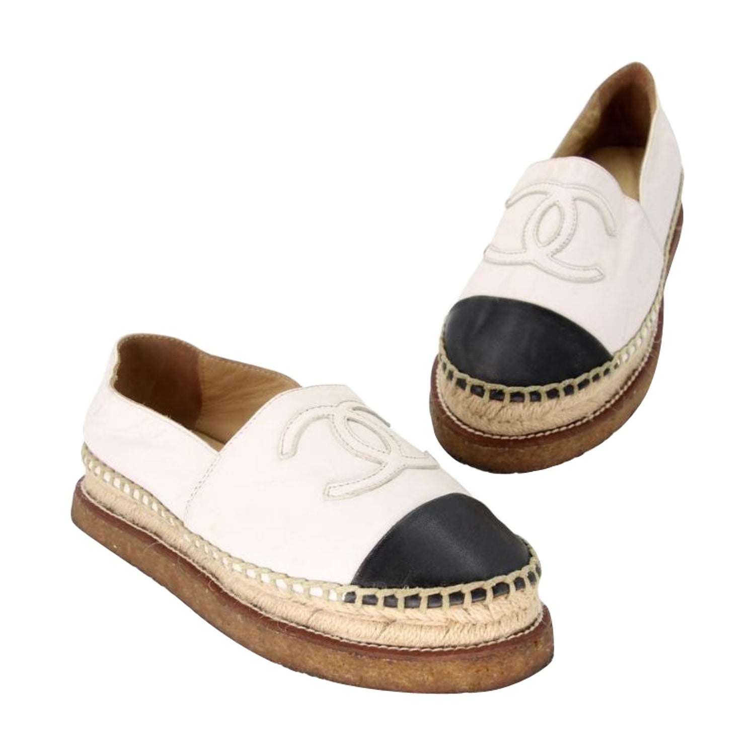 Chanel Espadrille Stacked 36 Patent Leather Cap Toe Flats CC-0712N-0011 For  Sale at 1stDibs