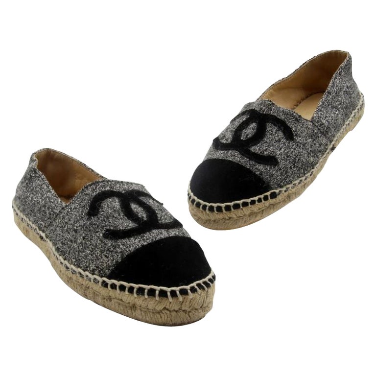 Chanel Woven Espadrille 36 Monogram CC Cap Toe Flats CC-0505N-0158 For Sale  at 1stDibs