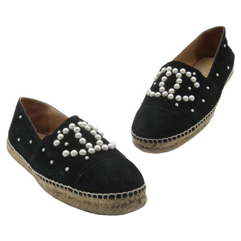 Chanel Espadrille 37 Double Stacked Mother of Pearl Flats CC-0208N-0010 For  Sale at 1stDibs