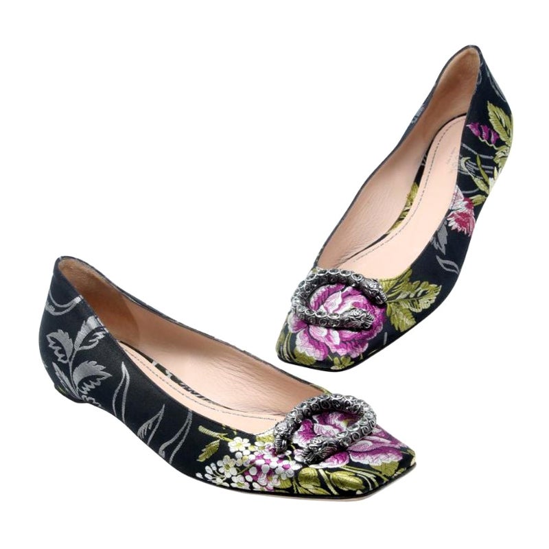 Gucci Multi-Color Dionysus Gold Floral Brocade Loafer Pumps Flats For Sale