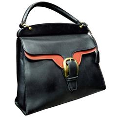 1950er Gucci Handtasche aus schwarzem und rotem Leder