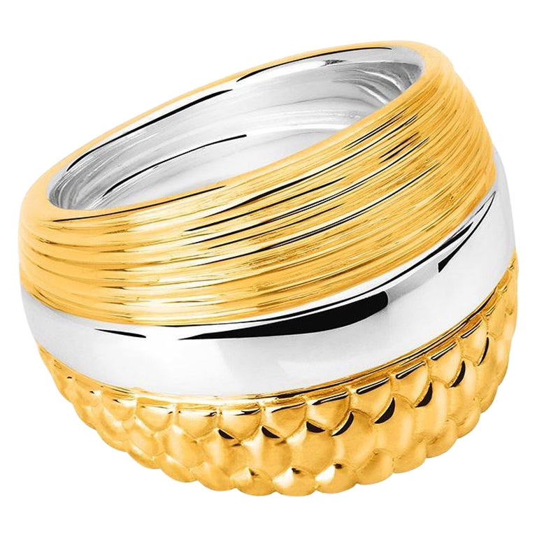 Fish Sterling Silver With 23 Karat Yellow Gold Vermeil Textured Ring - Size 8 For Sale