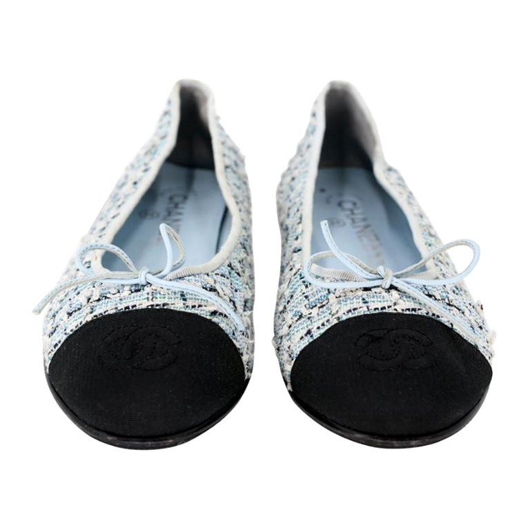 Chanel Ballet 38C Tweed Monogram Cap Toe Flats CC-S0224P-0010 For Sale at  1stDibs
