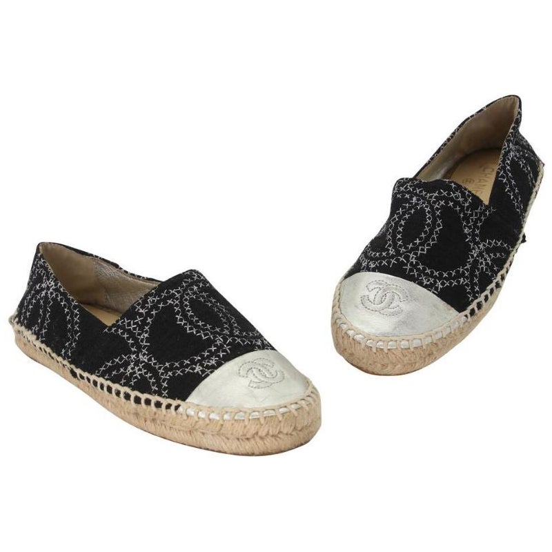 Chanel Espadrille 38 Velvet Cap Toe CC Flats CC-0502N-0130 For