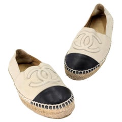 Used Chanel Espadrille 36 Leather Cap Toe Flats CC-S0225P-0001