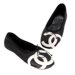 Used Chanel Black Noir Swan Lambskin Ballerina Ballet Flats 35