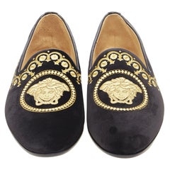 NEW VERSACE black velvet Medusa baroque embroidery smoking slipper loafer 7.5 