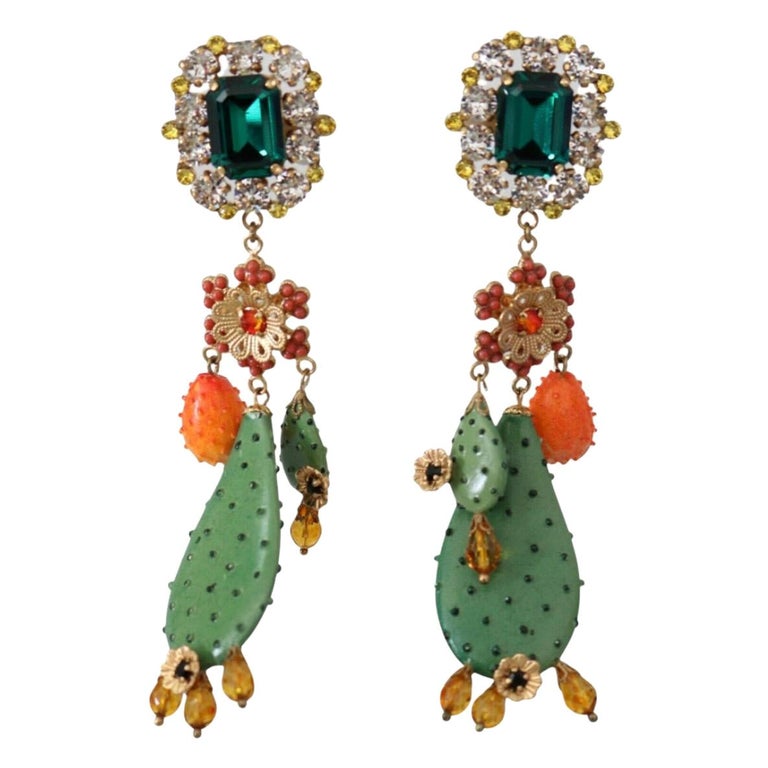 Dolce and Gabbana cactus filigree multicolour clip on drop earrings at  1stDibs