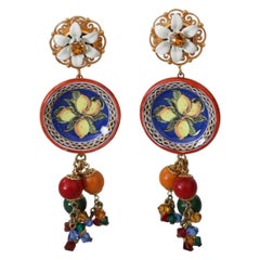 Dolce & Gabbana Boucles d'oreilles à clips Carretto en forme de goutte de citron motifs floraux 