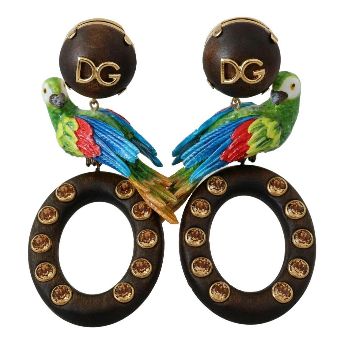 Dolce & Gabbana multicolour wood parrot detail drop earrings For Sale