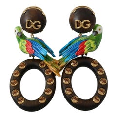 Dolce & Gabbana multicolour wood parrot detail drop earrings