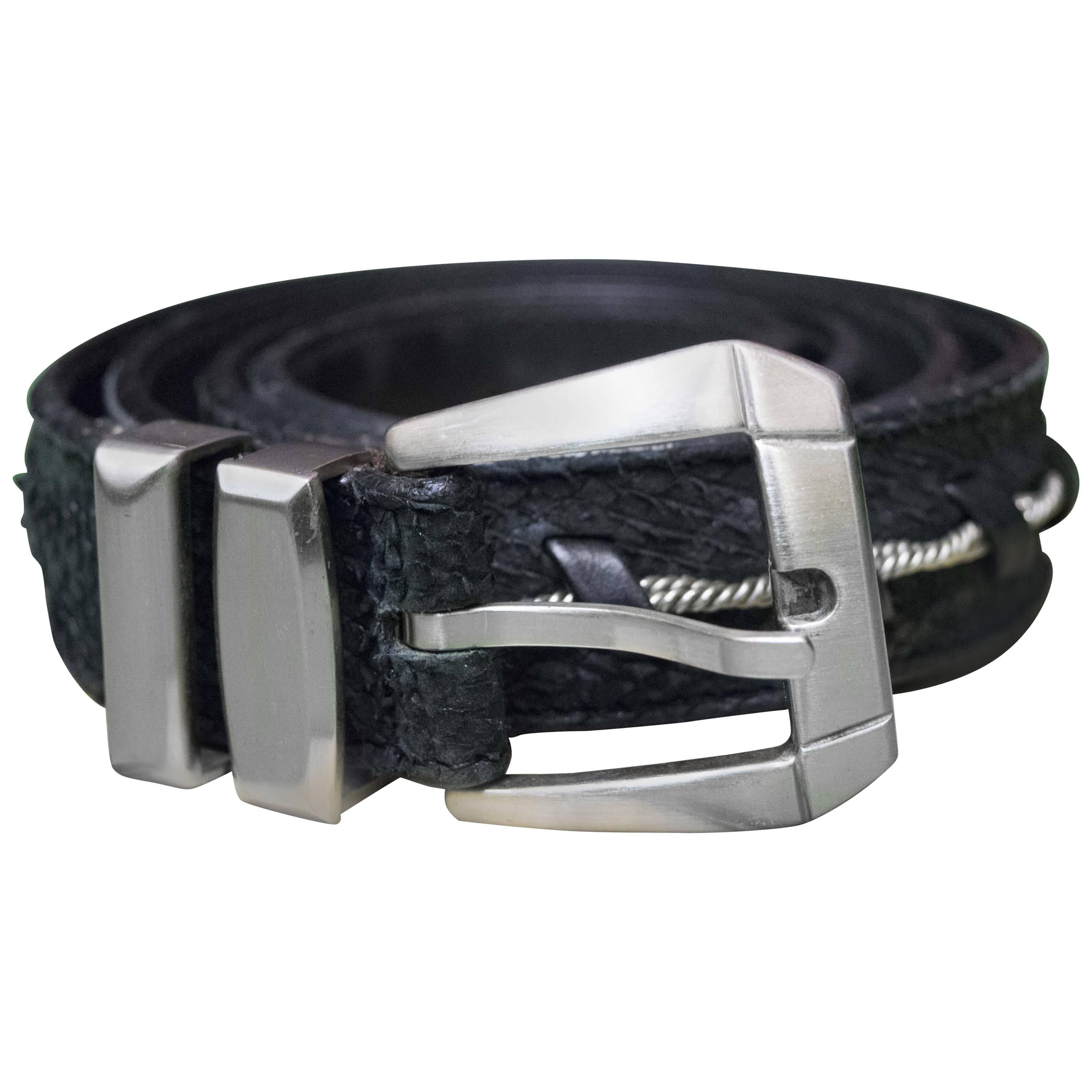 Gianni Versace Faux Snakeskin and Silver Rope Belt For Sale