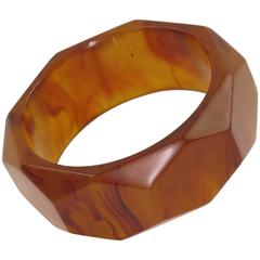 Bakelite Carved Faceted Bracelet Bangle Rootbeer Marble Color 11