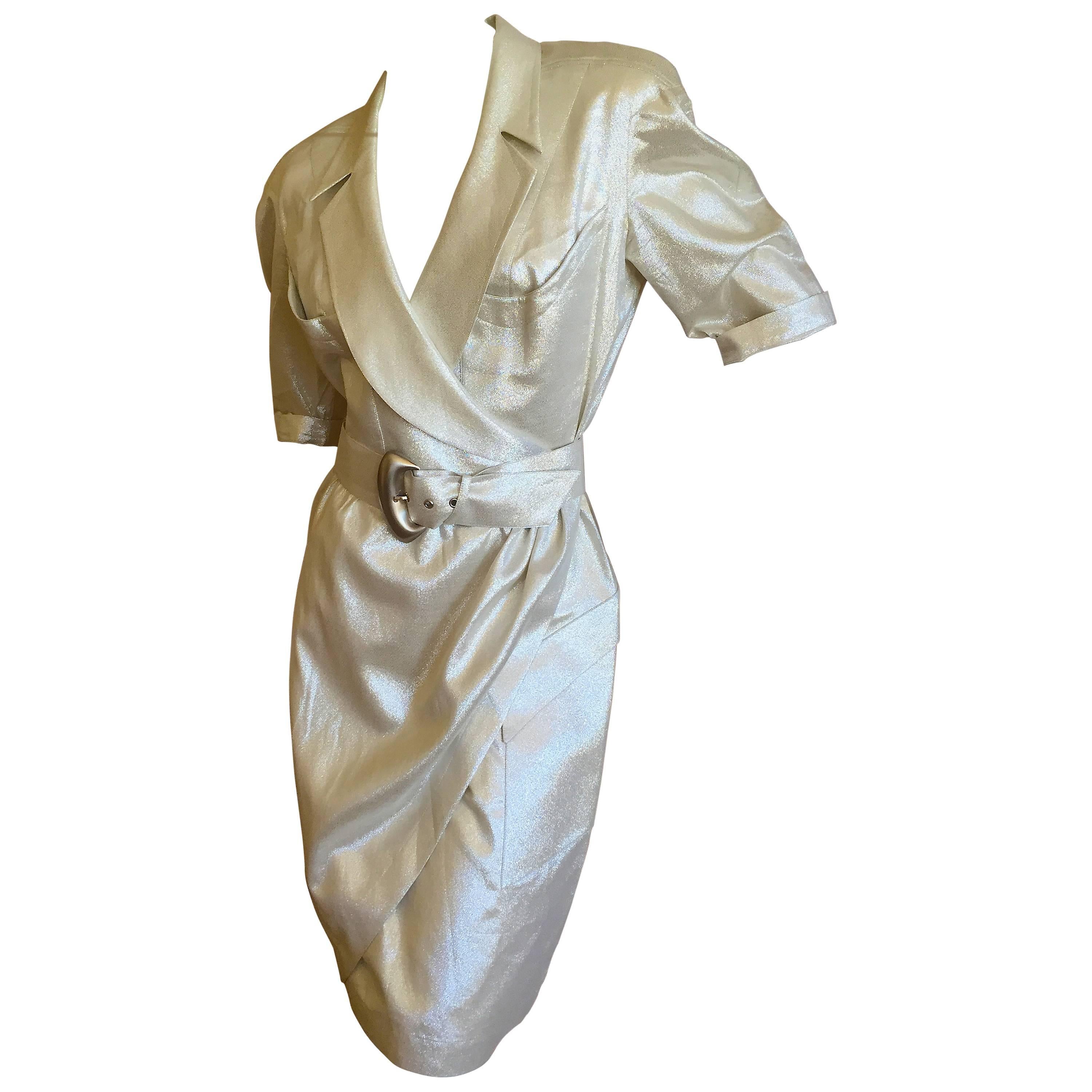 Thierry Mugler 1980's Belted Gold Lurex Dress For Sale
