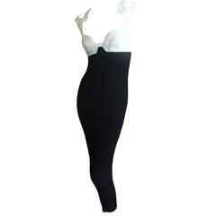 Thierry Mugler 1980's Sexy Low Cut Black & White Dress