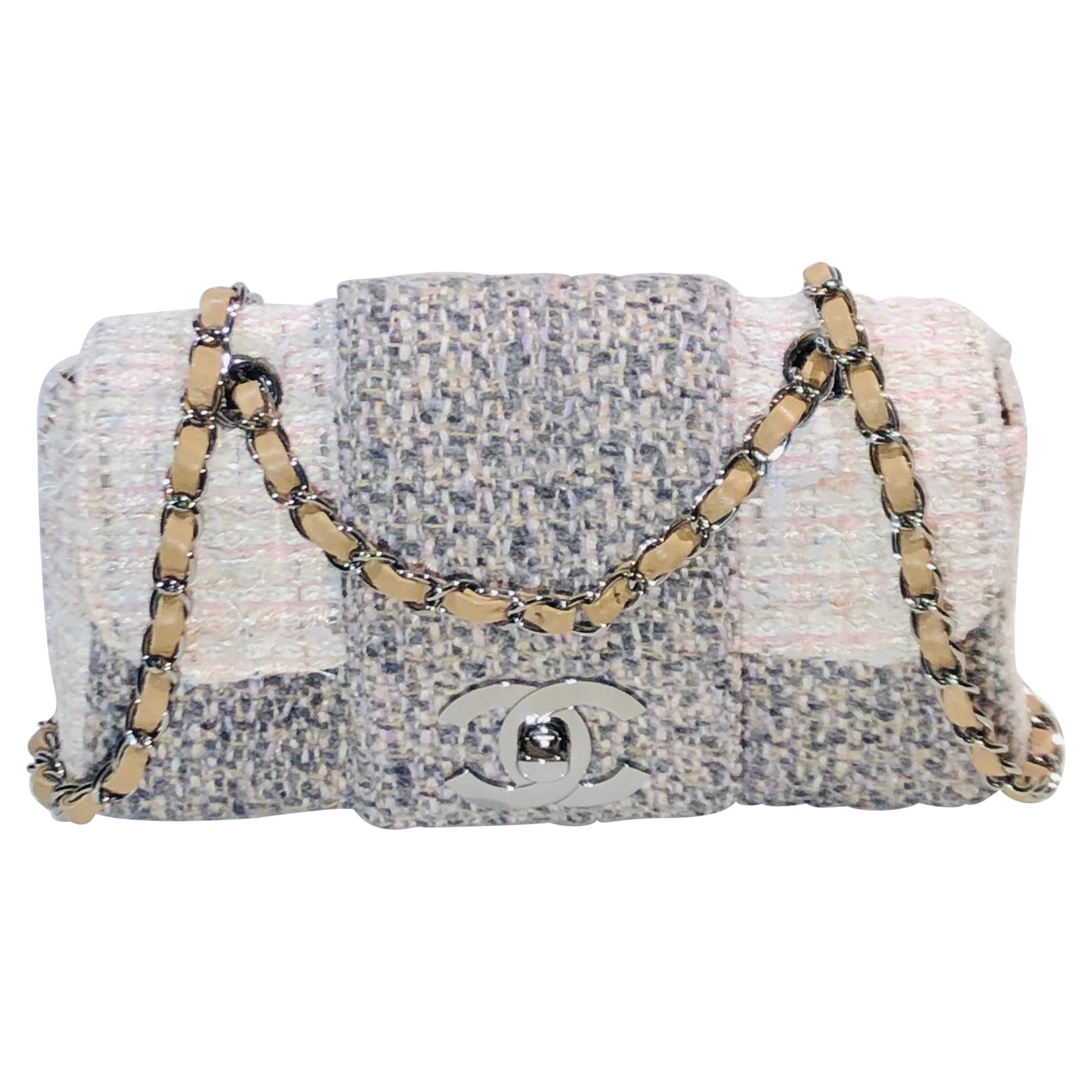 Chanel Multi-Coloured Tweed “CC” Silver Hardware Interlocking Flap Shoulder  Bag at 1stDibs