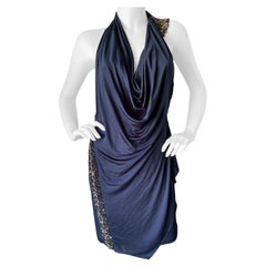 Retro Roberto Cavalli Navy Blue Embellished Backless Mini Dress