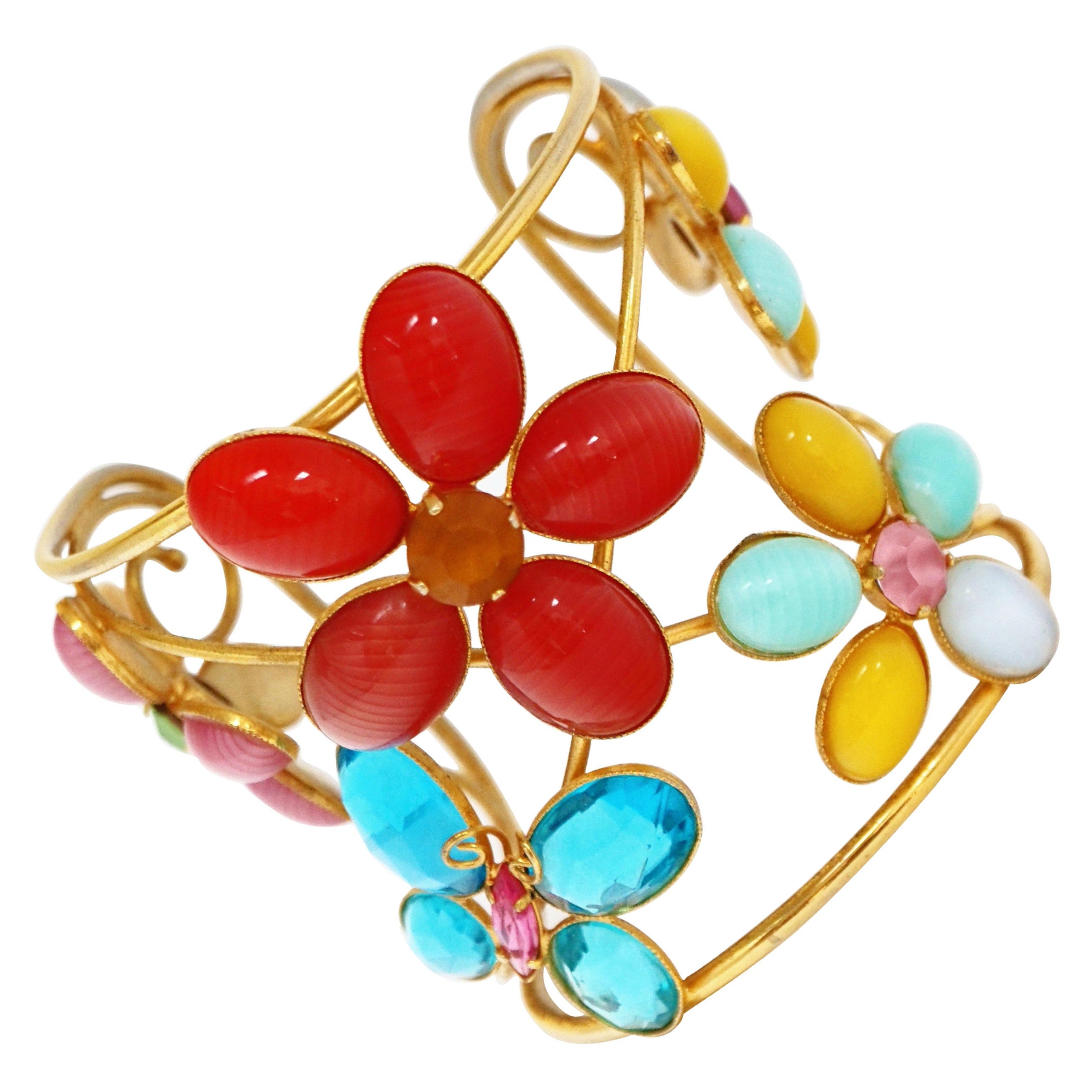 Vintage Philippe Ferrandis Gripoix Flower Runway Cuff Bracelet, circa 1980s  For Sale at 1stDibs