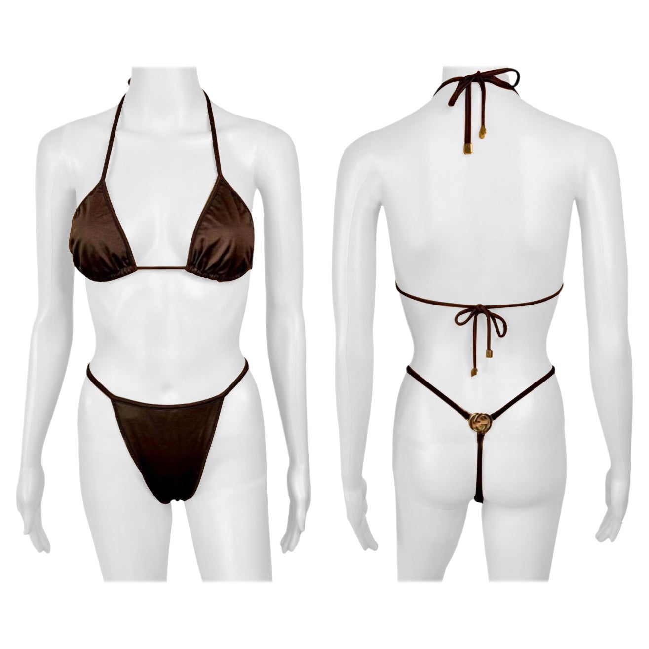 Tom Ford for Gucci S/S 1997 Runway GG Logo Thong Bra & Bikini Two-Piece Swimwear For Sale