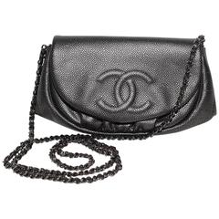 Chanel Caviar Half Moon WOC, Silver, Gunmetal Cross Body Bag 