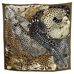 Hermès Gold Black Khaki Lazy Leopardesses 90 Color 16 Scarf/Wrap Scarf/Wrap